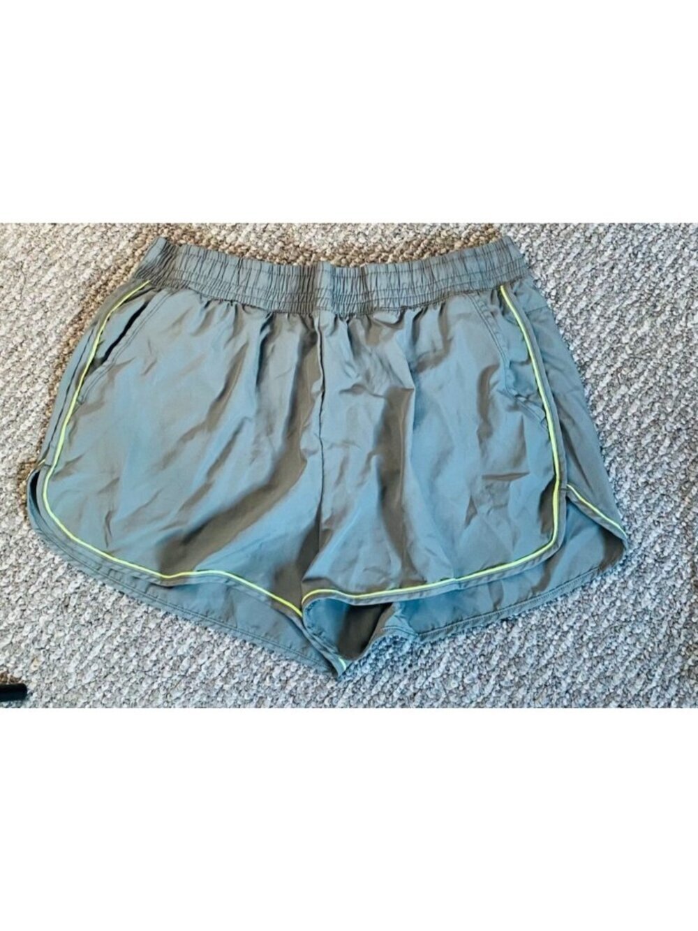 Athletic Works Womens XL Running Shorts Gray W/ Neon Trim Elastic Waist Lightwei